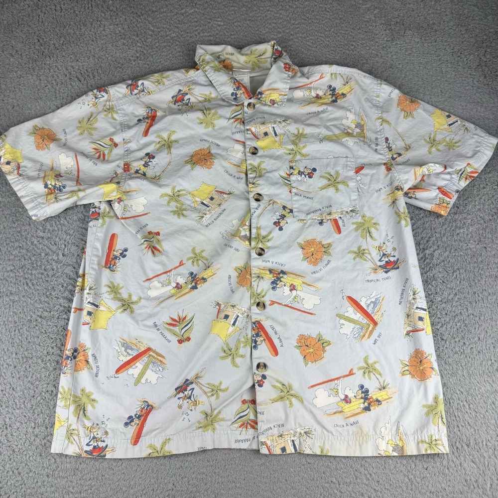 Disney Shopping Hawaiian Tropical Shirt Mickey Surfer  Hula Minnie Men's Large